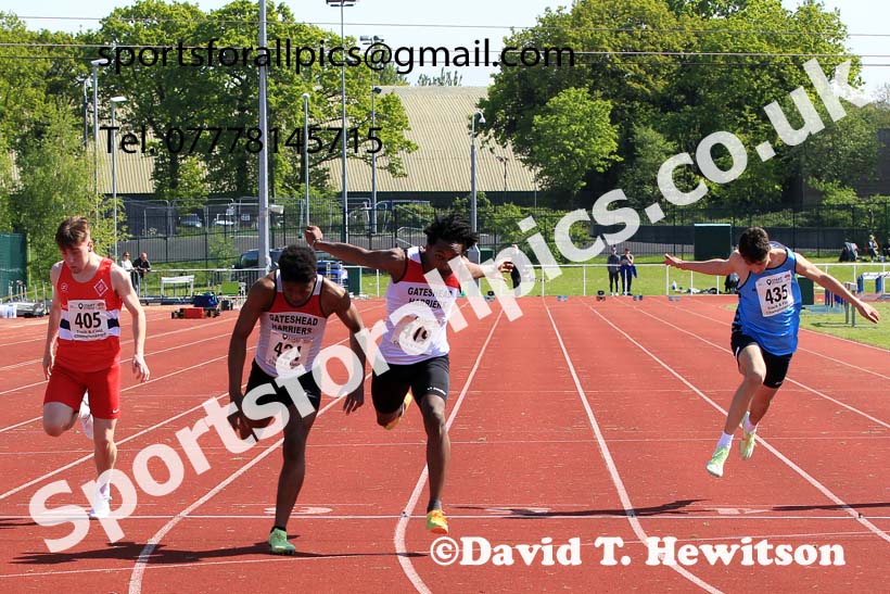 Mens Under-17s 100 metres, 2023 North Eastern Track and Field Champs., Middlesbrough Sports Village, Middlesbrough. Photo: David T. Hewitson/Sports for All Pics